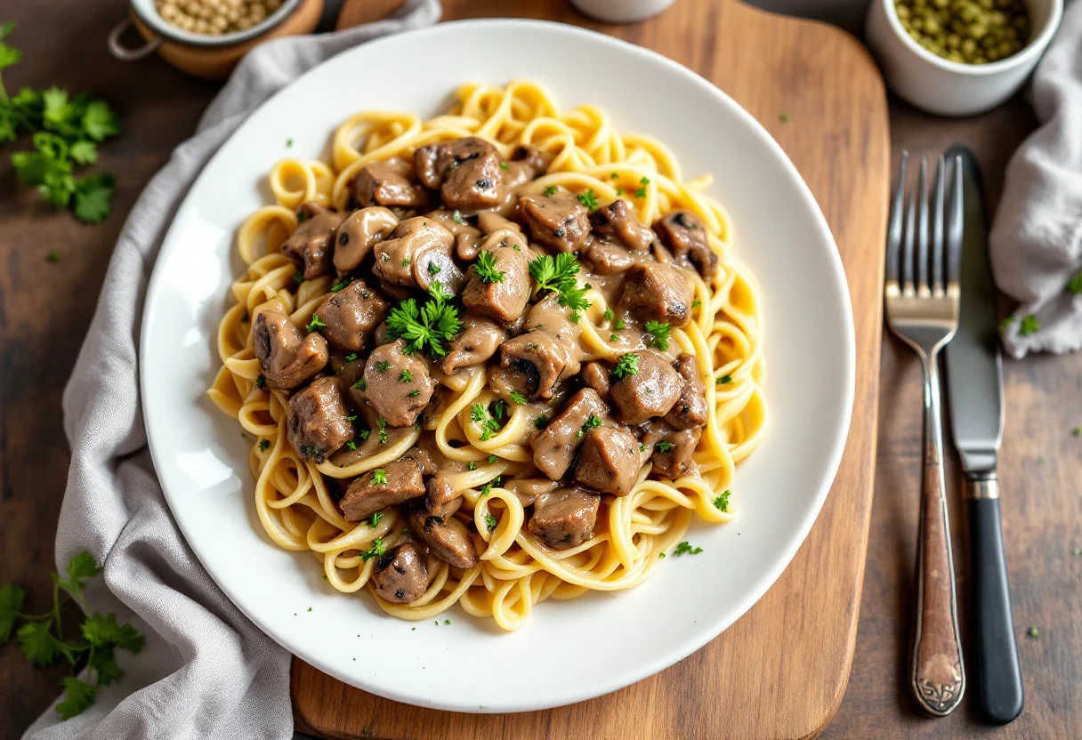 A photo of Beef Stroganoff, a meat dish from Russia