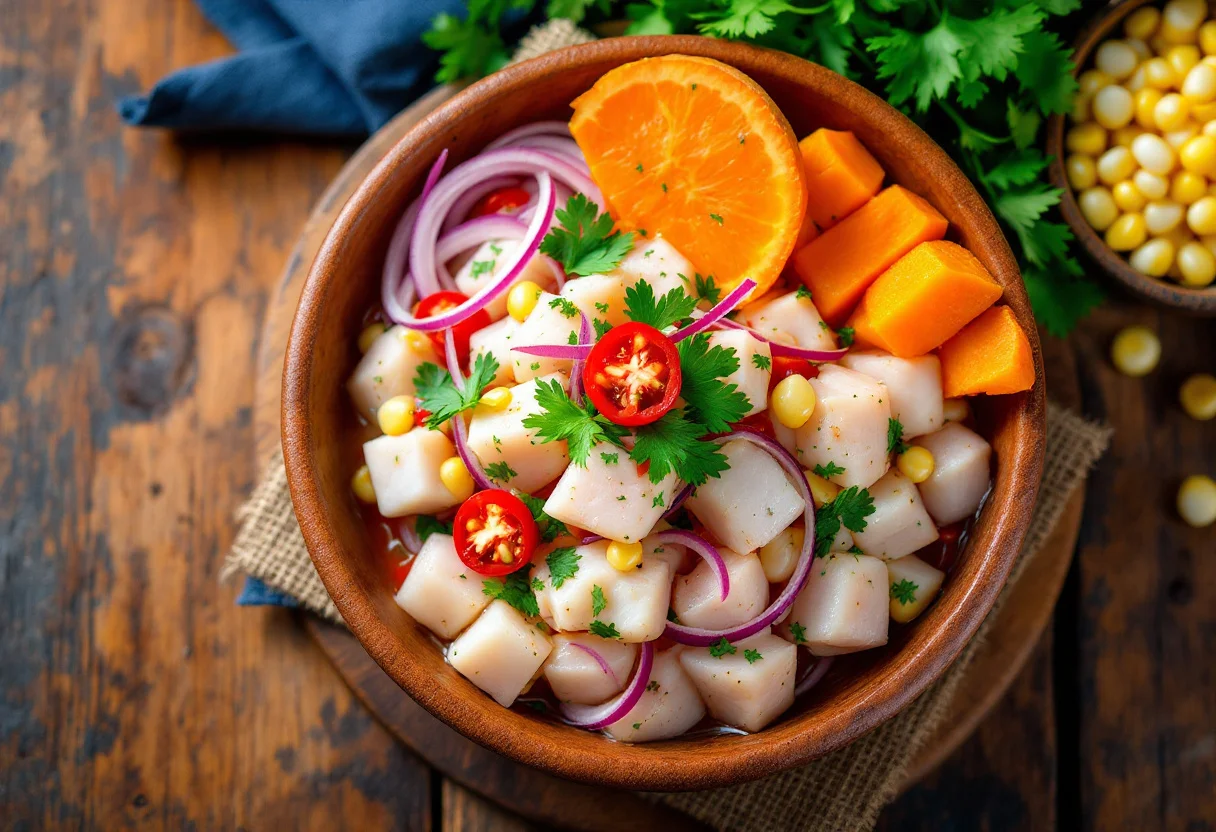 A photo of Ceviche, a fish dish from Peru