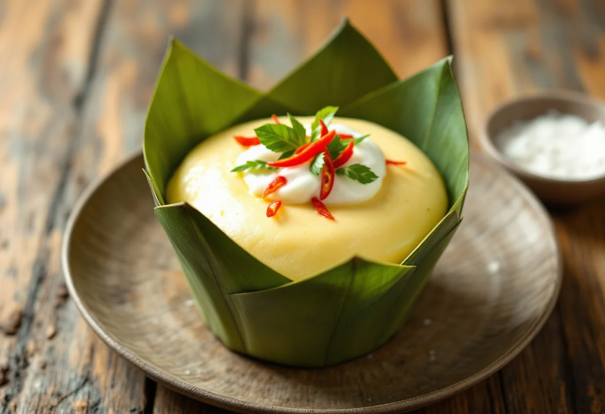 A photo of Fish Amok, a fish dish from Cambodia