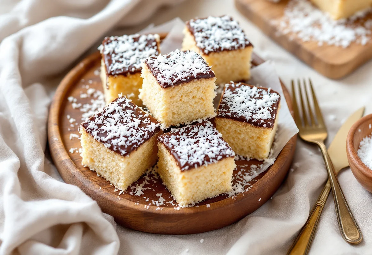 A photo of Lamington, a dough dish from Australia