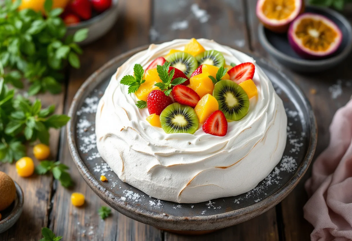 A photo of Pavlova, a dairy dish from New Zealand